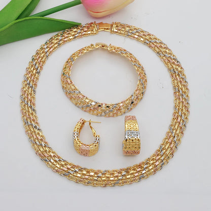 Simple Elegant Gold Color Women Jewelry Sets Necklace Earrings Bracelet Set Fashion Set Dubai Wedding Banquet Party Gifts