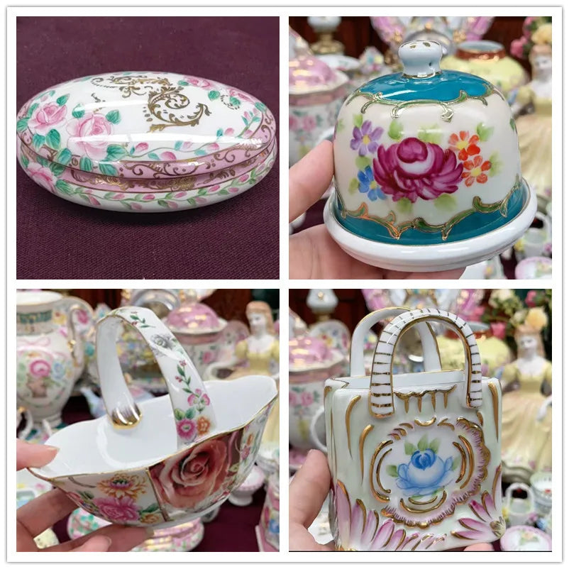 Ceramics Flower Jewelry Storage Box Vase Teapot Flower Basket Jewelry Case Storage Jewelry Organizer Display Home Decor Ornament