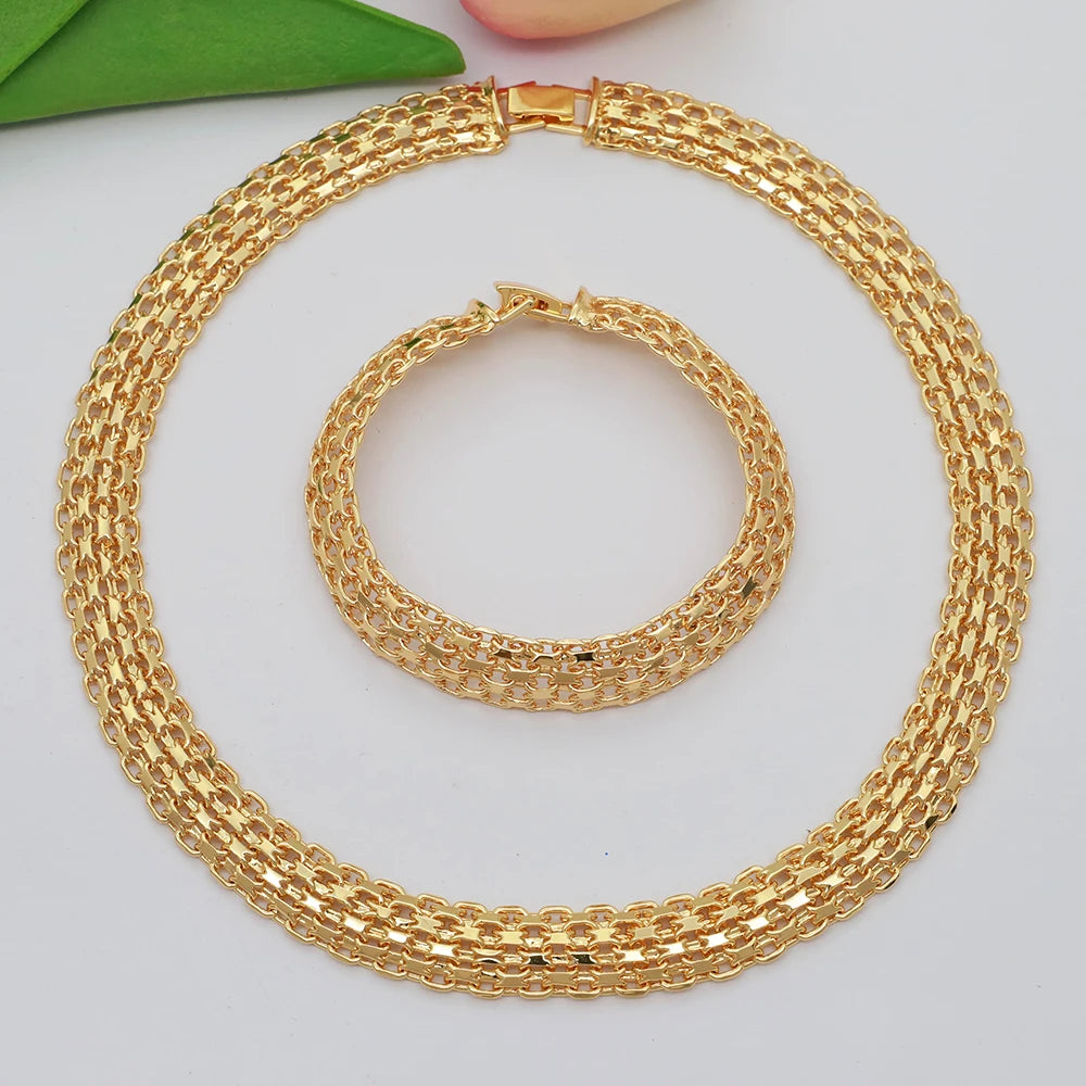 Simple Elegant Gold Color Women Jewelry Sets Necklace Earrings Bracelet Set Fashion Set Dubai Wedding Banquet Party Gifts